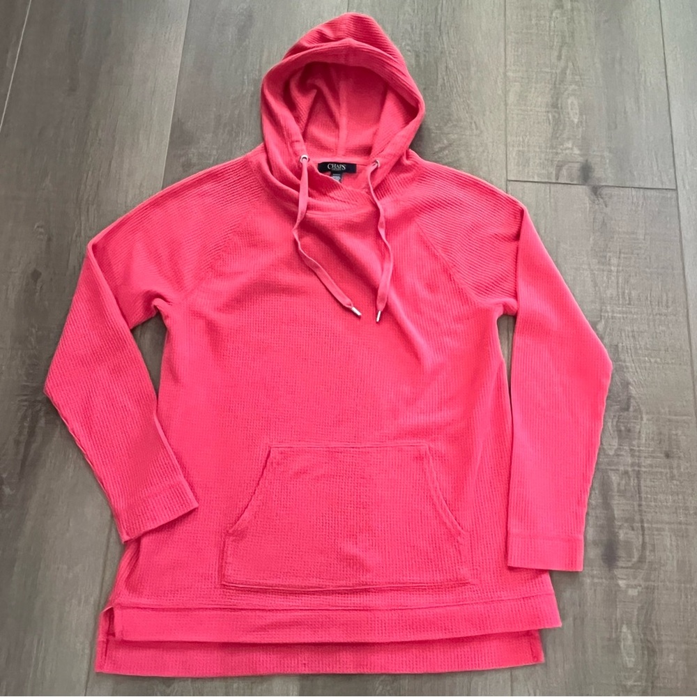Chaps Sports Hoodie Women S/P Coral Cotton Waffle Knit Beach Active PreppyResort - Picture 2 of 9